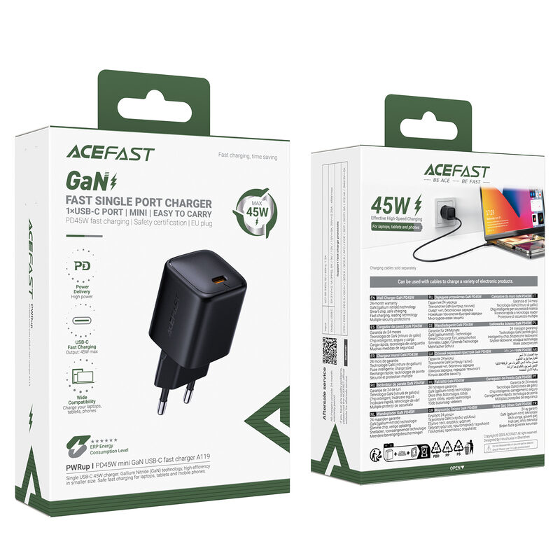 Мережевий зарядний пристрій Acefast A119 PD45W mini GaN USB-C fast — фото 3