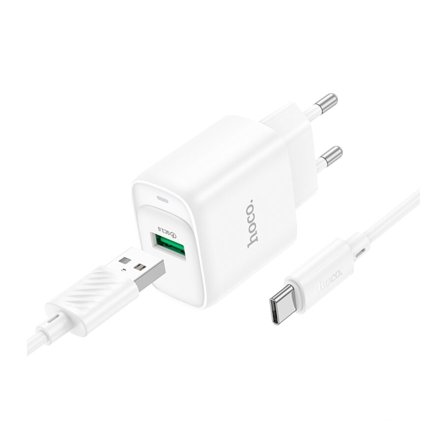 Мережевий зарядний пристрій Hoco C140A 1USB QC 18W+USB to Type-C