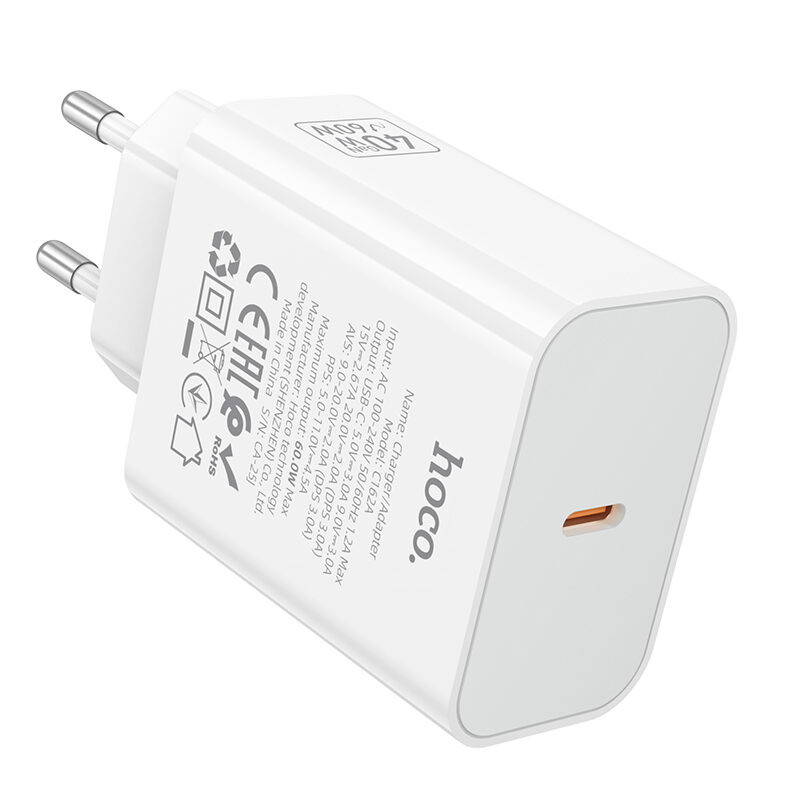 Мережевий зарядний пристрій Hoco C162A Source single port PD40W charger(EU) White — фото 5