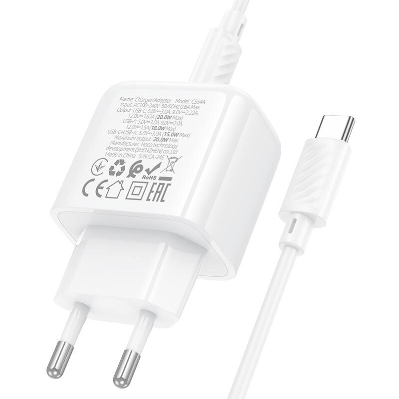 Мережевий зарядний пристрій Hoco CS54A Surplus PD20W+QC3.0 charger set(C to C) — фото 5