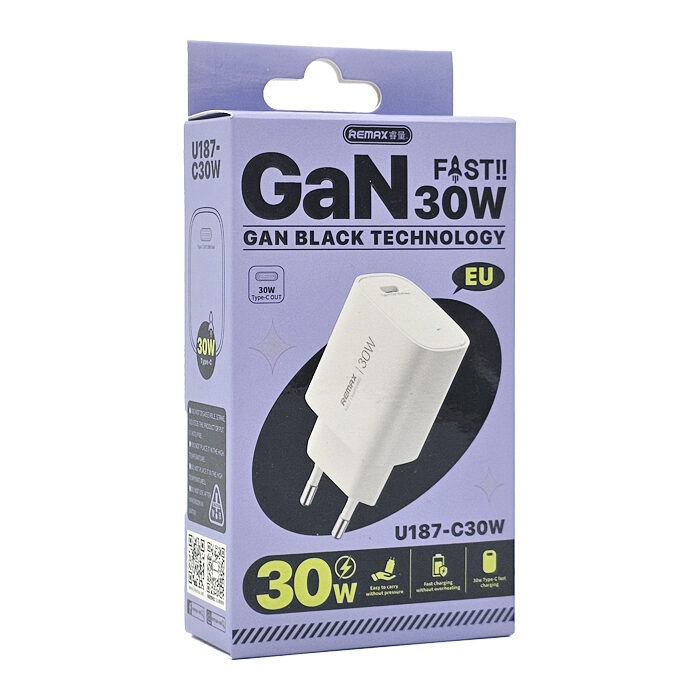 Мережевий зарядний пристрій Remax GaN Fast Charger 1C U187-C30W EU — фото 3