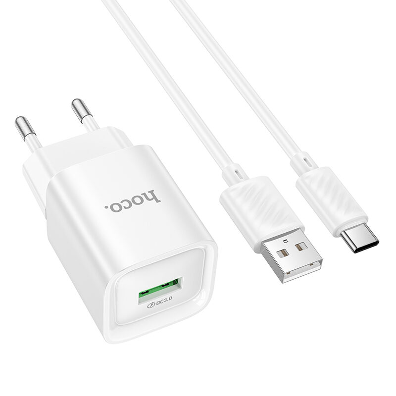 Мережевий зарядний пристрій з кабелем Hoco C145A 18W Charm single port QC3.0 charger set(Type-C) White — фото 4