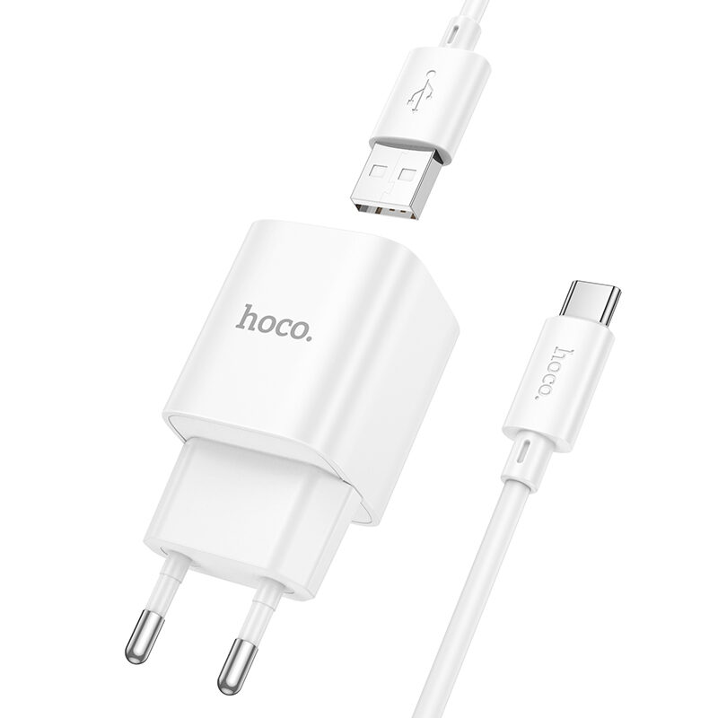Мережевий зарядний пристрій з кабелем Hoco C145A 18W Charm single port QC3.0 charger set(Type-C) White — фото 5