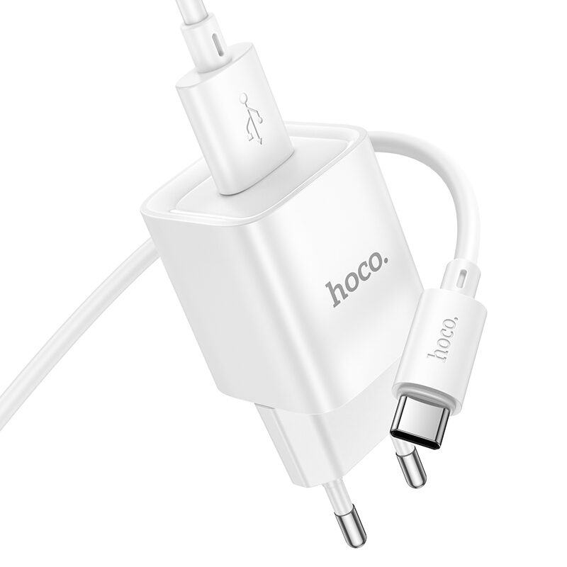 Мережевий зарядний пристрій з кабелем Hoco C145A 18W Charm single port QC3.0 charger set(Type-C) White — фото 6