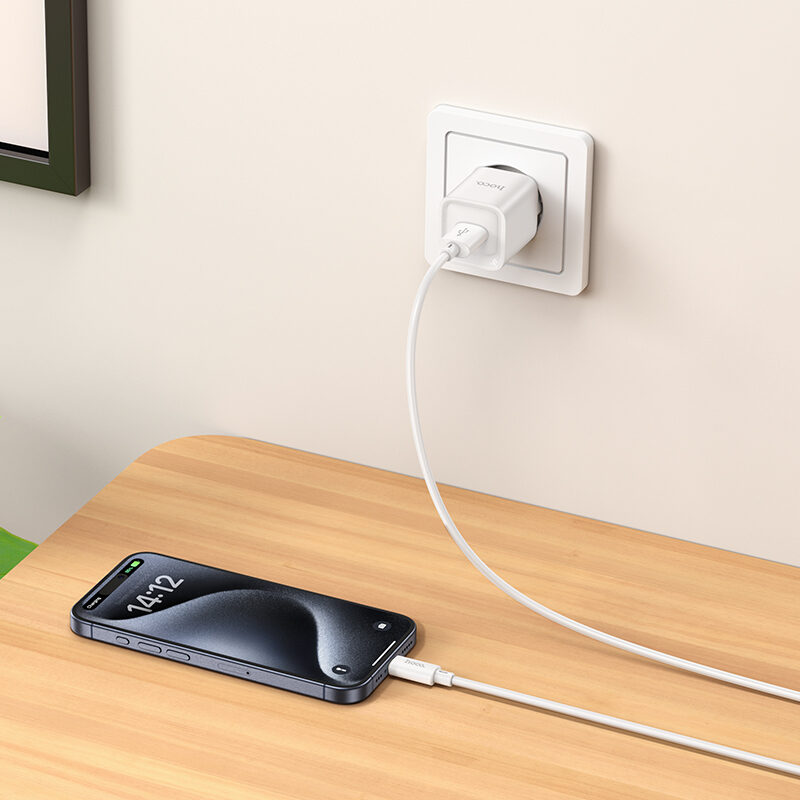Мережевий зарядний пристрій з кабелем Hoco C145A 18W Charm single port QC3.0 charger set(Type-C) White — фото 9