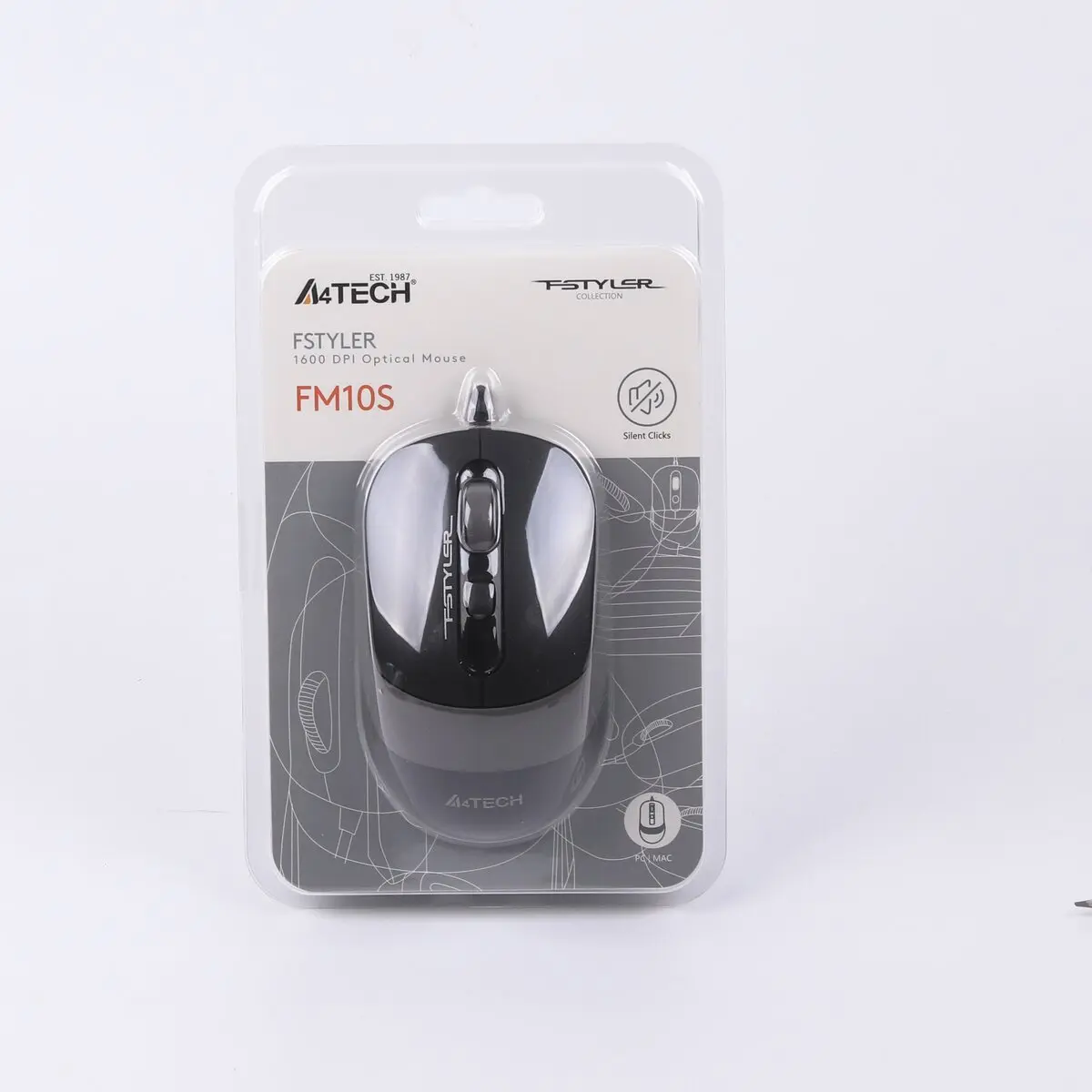 Миша дротова безшумна Fstyler, USB, 1600 dpi, сірий A4Tech FM10S — фото 8