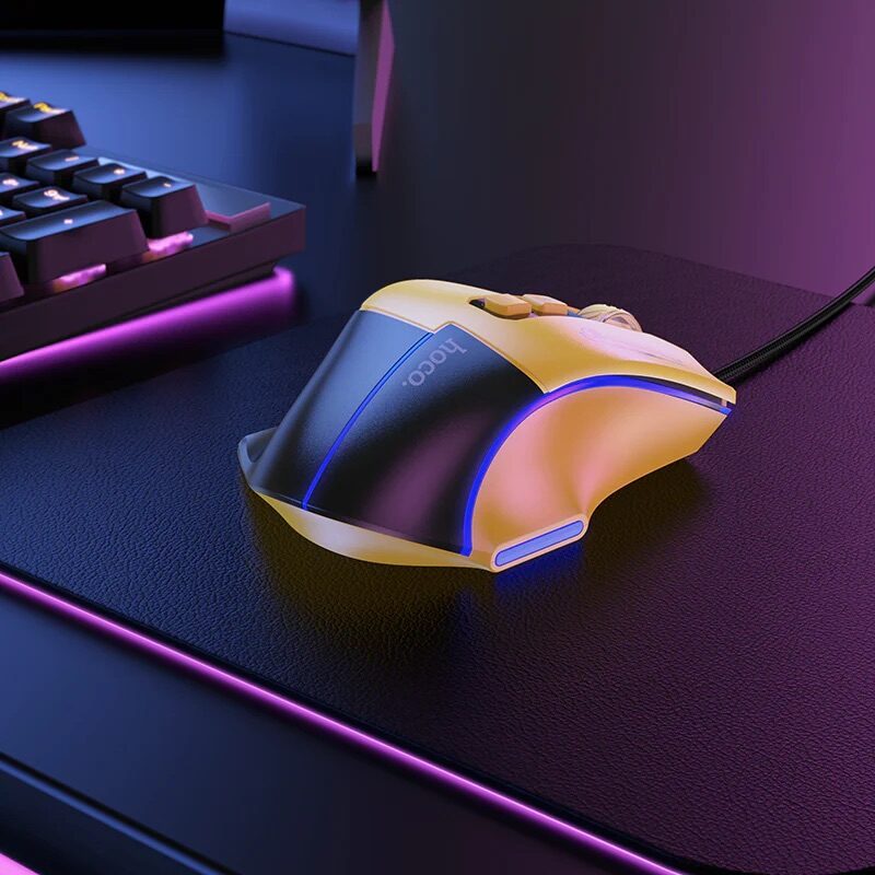 Миша Hoco GM31 Overlord luminous gaming wired mouse Black Yellow — фото 5