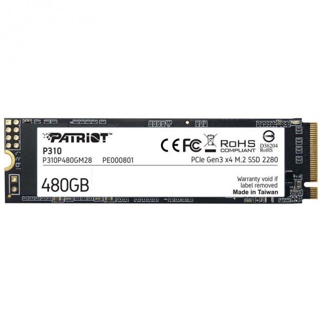 Накопичувач SSD M.2 Patriot P310 480GB NVMe 2280 PCIe 3.0x4 3D Nand
