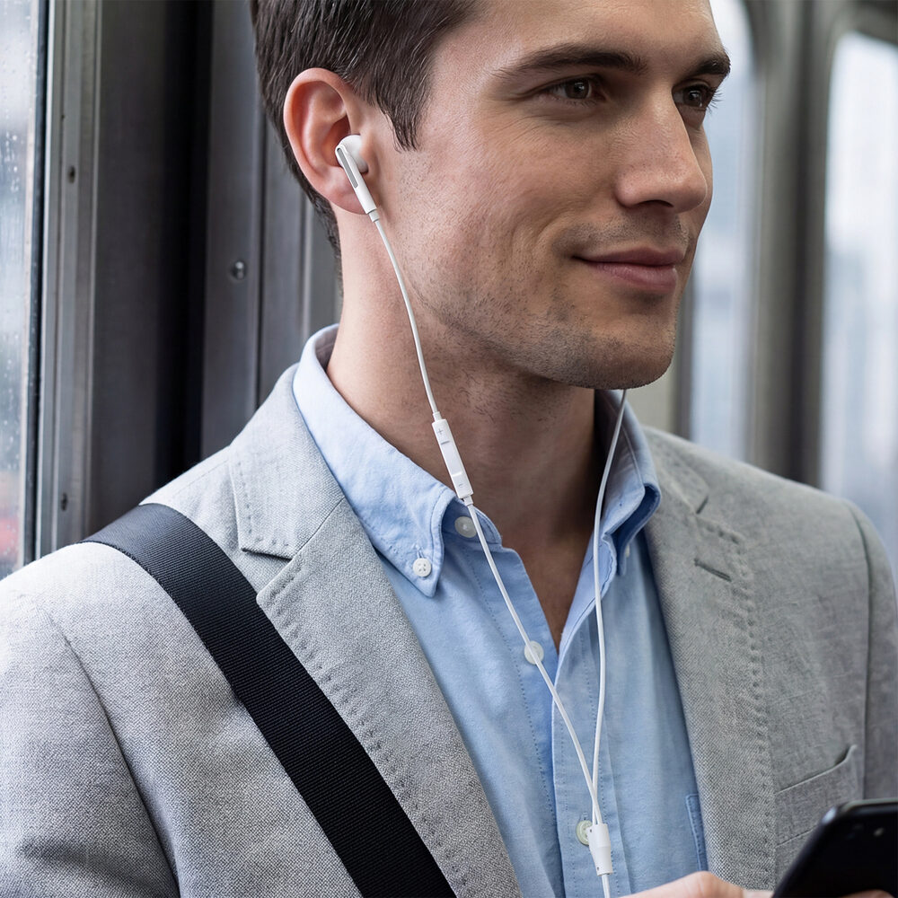 Навушники Acefast L14 3.5mm semi-in-ear wired earphones with mic White — фото 9