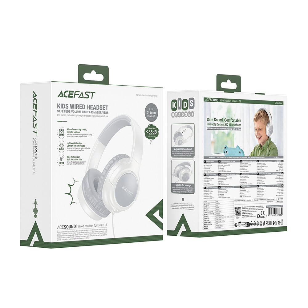 Навушники дротові Acefast H18 wired headset for kids Grey White — фото 3