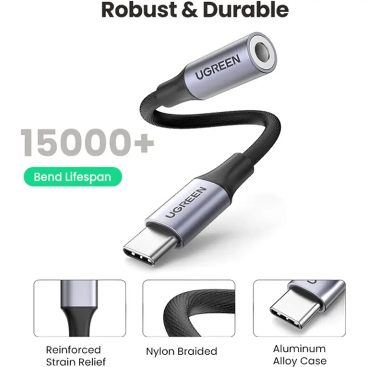 Перехідник 10 см Ugreen AV161 USB Type-C to 3.5mm Space Сірий 80154 — фото 3