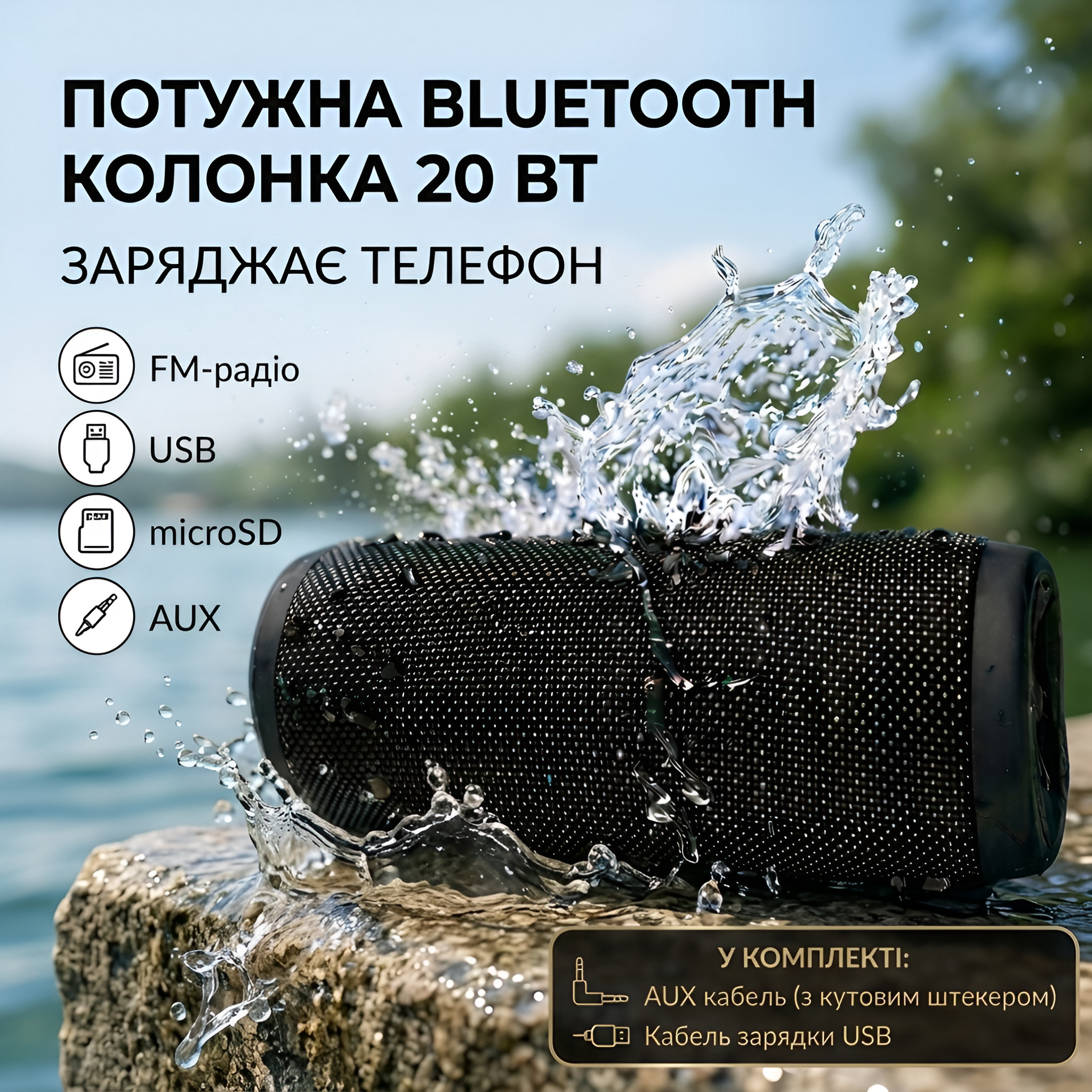 Портативна колонка Bluetooth з FM-радіо та microSD — бездротова