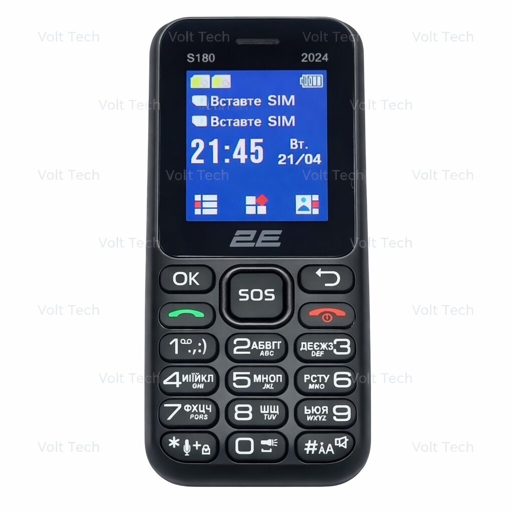 Телефон для літніх 2E S180 2024 Black 2 SIM. Великі кнопки. Гучний