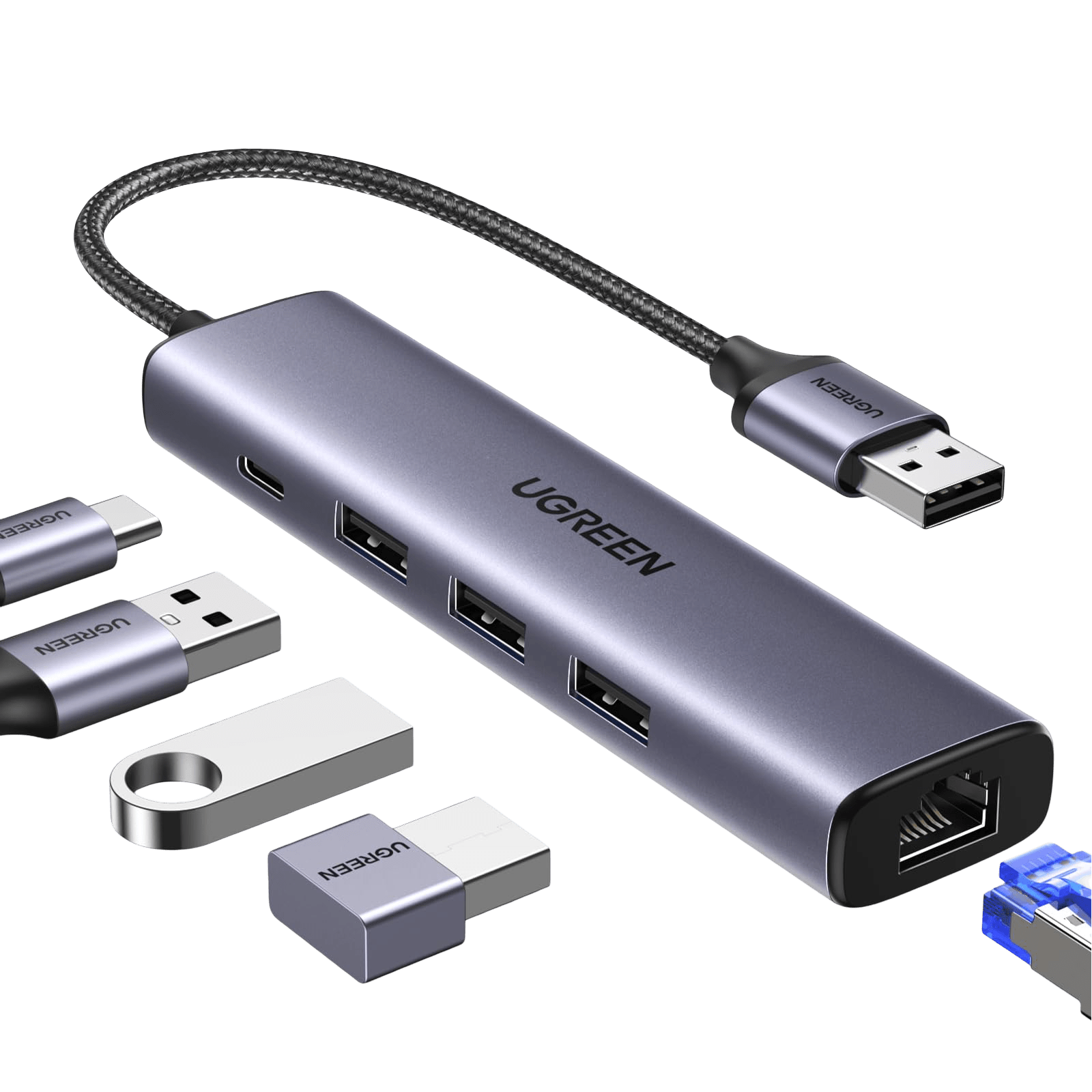 USB-хаб Ugreen CM475 USB 3.0 to Gigabit + 3xUSB 3.0 Converter with