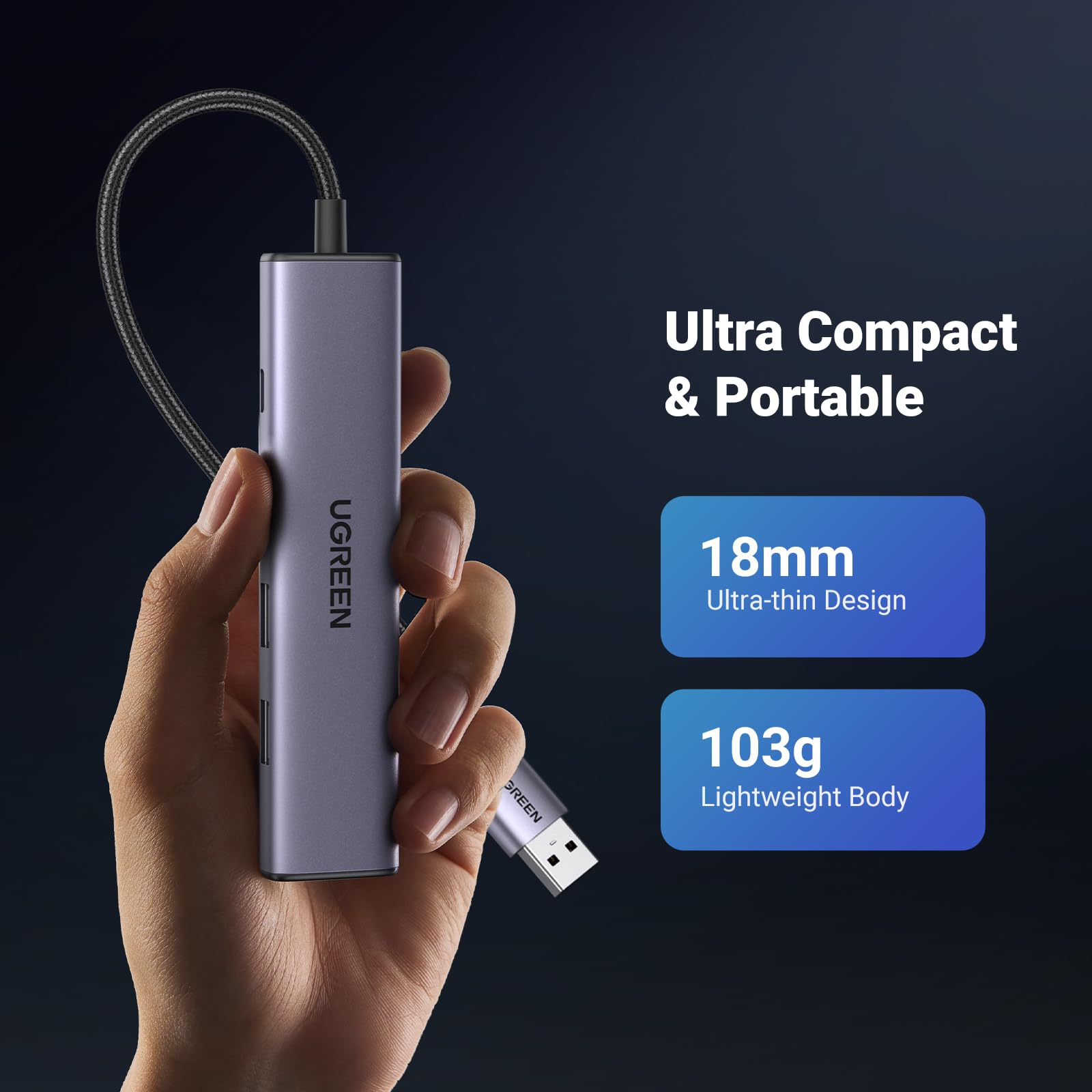 USB-хаб Ugreen CM475 USB 3.0 to Gigabit + 3xUSB 3.0 Converter with - Зображення 6