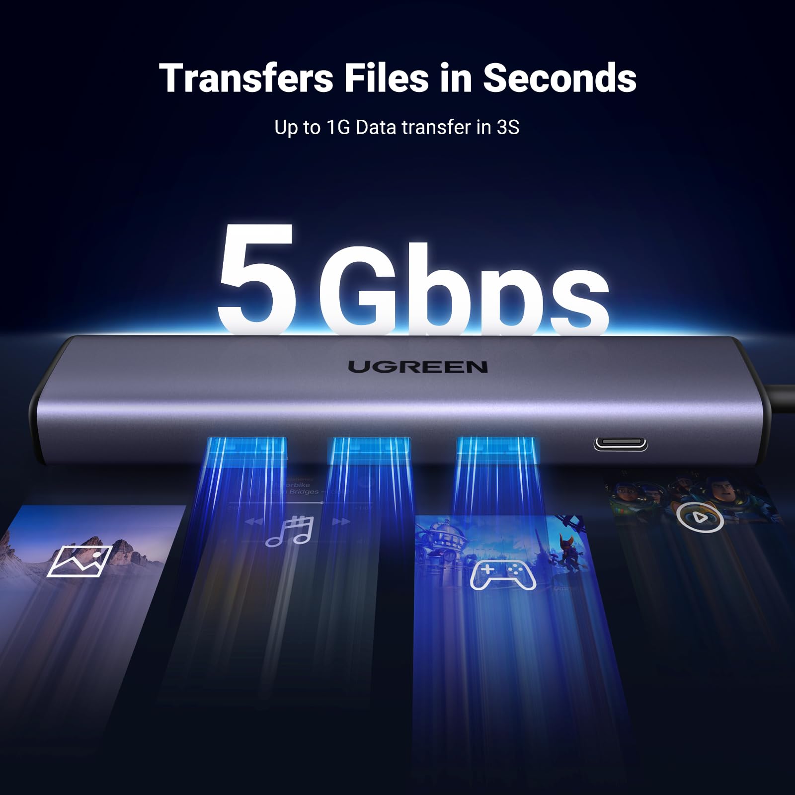 USB-хаб Ugreen CM475 USB 3.0 to Gigabit + 3xUSB 3.0 Converter with - Зображення 4
