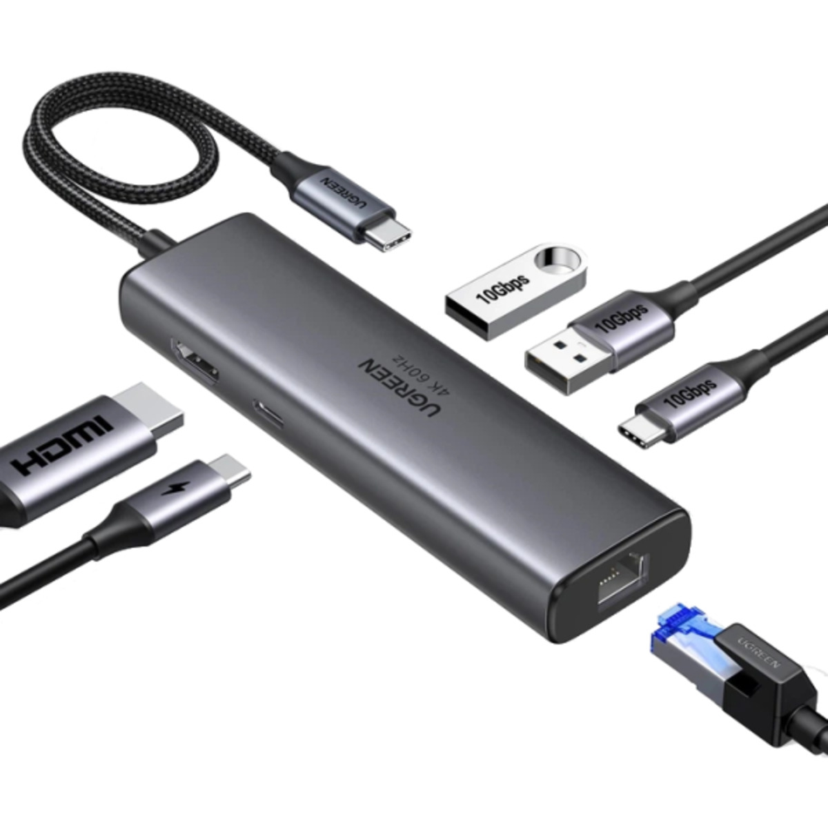 USB хаб Ugreen CM512 3xUSB+Hdmi+RJ45 Gigabit Space Gray