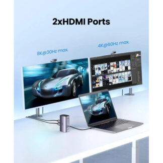 USB-хаб Ugreen USB C Multifunctional Docking Station 12in1 USB Hdmi DP RJ45 AUX SD TF Gray — фото 4