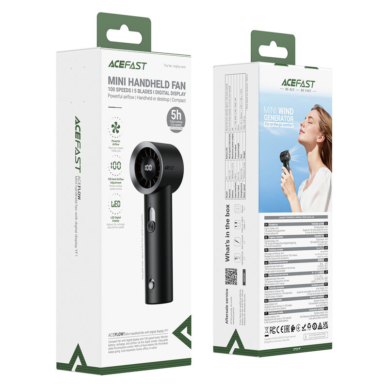 Вентилятор Acefast YF1 1800 mAh LED-дисплей mini handheld fan Black — фото 3