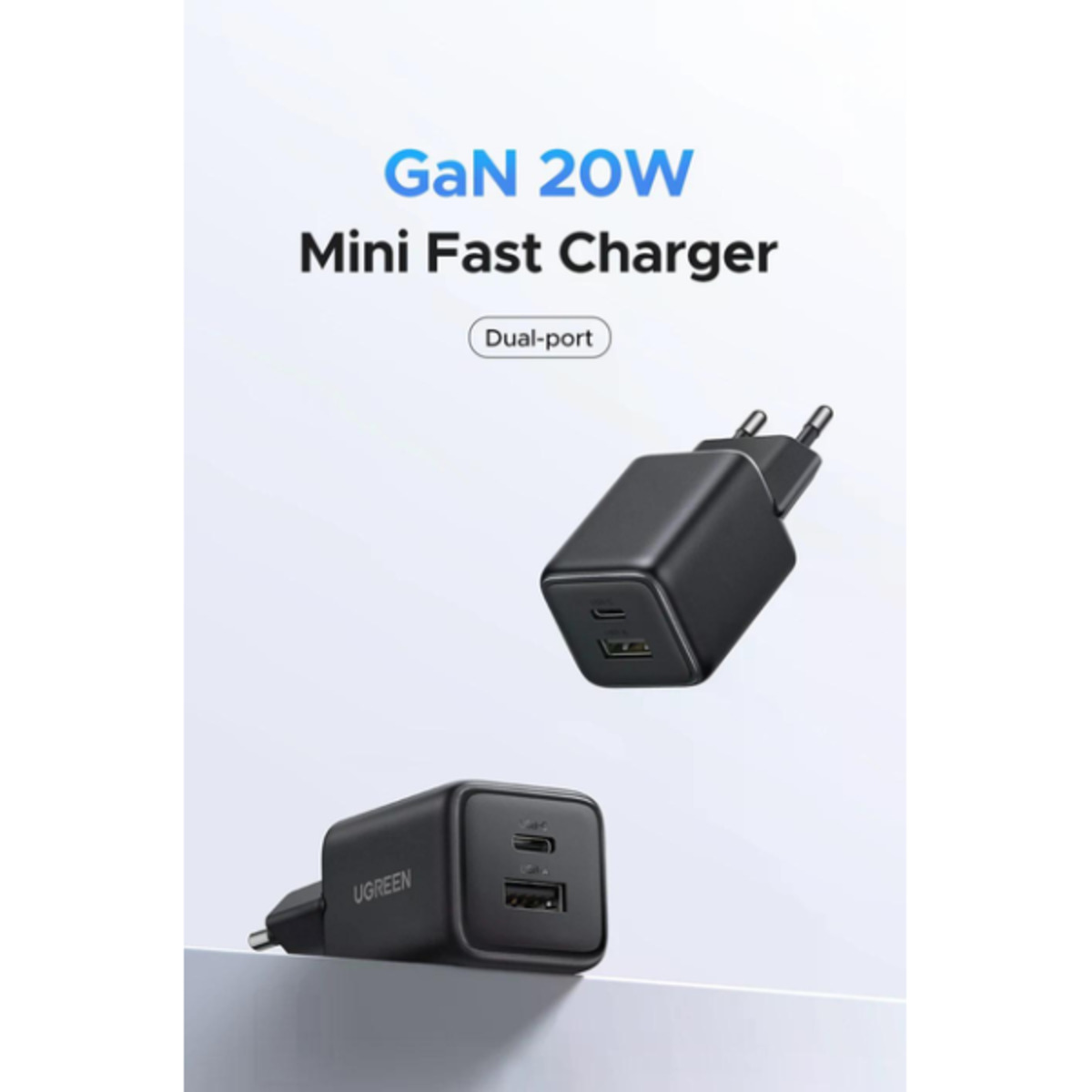 Зарядка GaN 20W USB Type-C+USB Ugreen X514 Black — фото 3