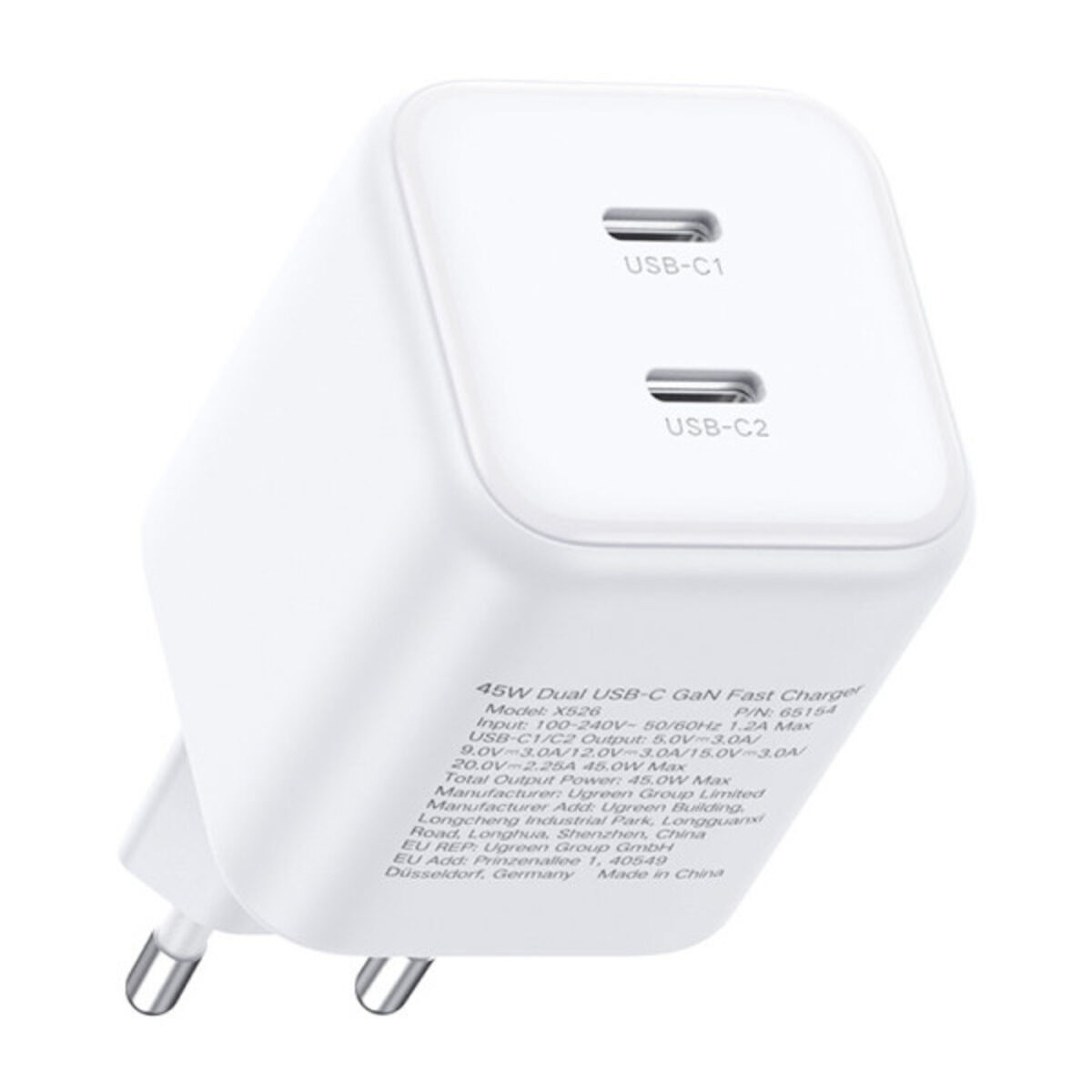 Зарядка Ugreen 2xUSB-C GaN Fast Charger X526 45W White — фото 2