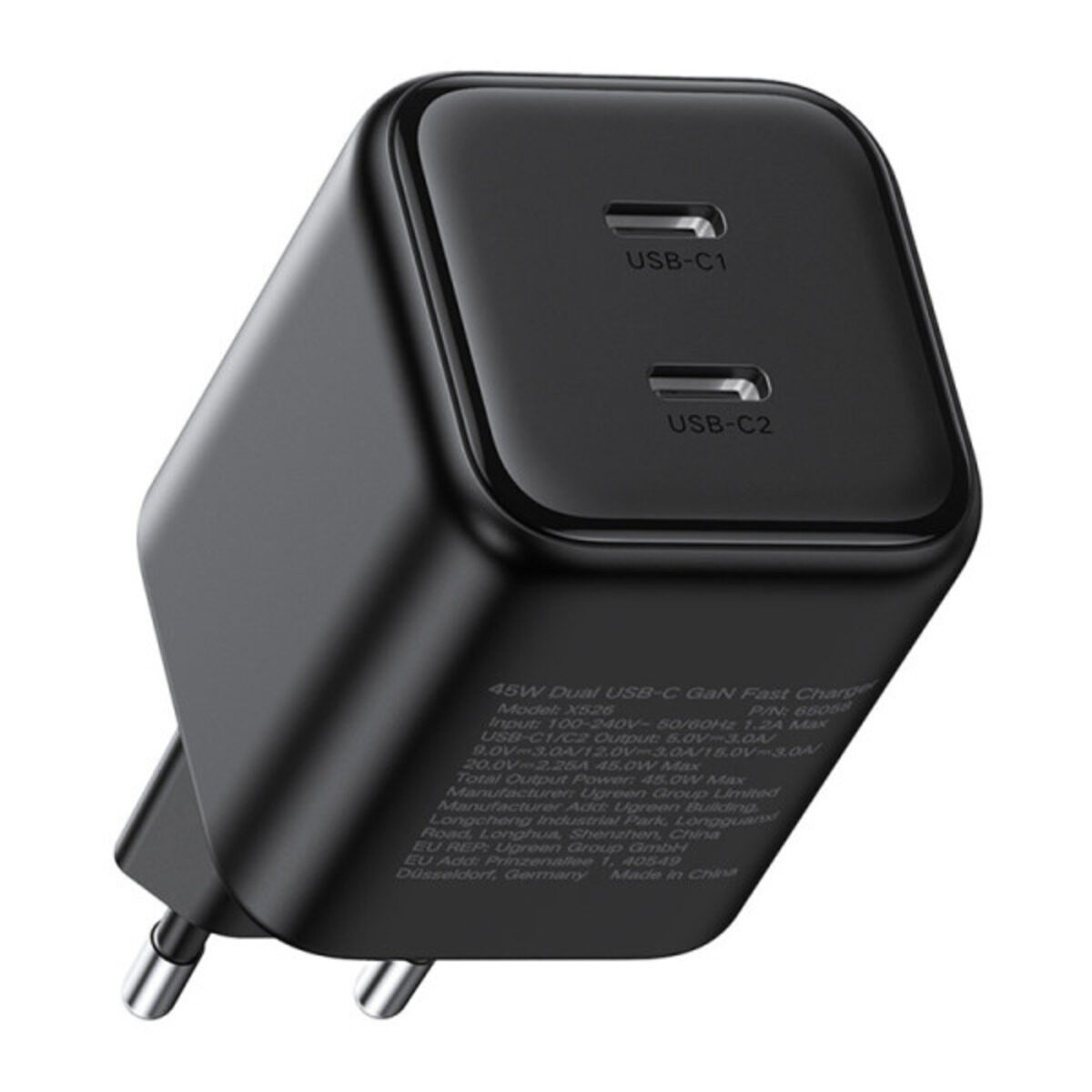 Зарядка Ugreen 2xUSB-C GaN Fast Charger X526 45W White