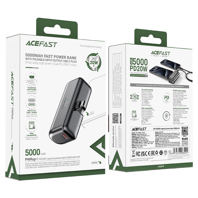 Зовнішній акумулятор Acefast M9-5000 PD20W capsule power bank Black — фото 3